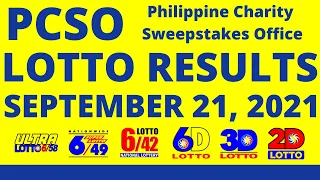 LOTTO RESULTS | SEPTEMBER 21, 2021 Ultra Lotto 6/58 | Superlotto 6/49 | Lotto 6/42 | 6D | 3D | 2D