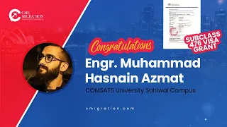 Engr. Muhammad Hasnain Azmat I Subclass 476 Visa Grant