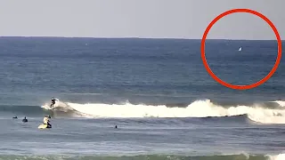 Great white spotted before the WSL Corona Open Jbay. As professional Surfers warm up on Live Webcam