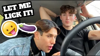 trying to give him HEAD on the road - boyfriend prank *gay couple*