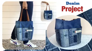 diy a denim tote bag tutorial, sewing diy a tote bag from old jeans,denim projects,old jeans reuse.