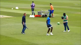 #CWC19: India v South Africa - Kagiso Rabada Practicing His Football Skills