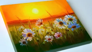 Sunset Landscape Painting | Acrylic Painting for Beginners | Flower Painting