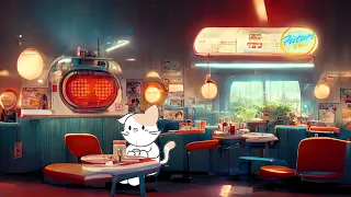 SPACE CAFE 🚀 Retro Futuristic Lofi POMODORO Session 25/5 - Study with Cat - ASMR Ambience&Music