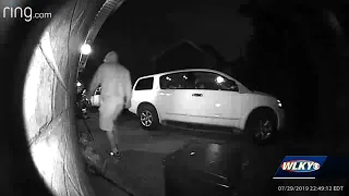 Doorbell camera captures tense moment when armed homeowner confronts prowler