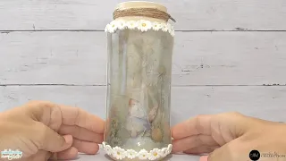 Look What I Made with a Glass Jar and Decoupage / How to Do Reverse or Inverted Decoupage