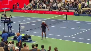 Nick Kyrgios breaks his rackets after losing to Khachanov at US Open