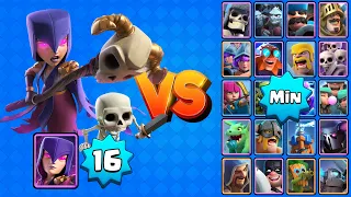 BRUJA Nv16 vs TODAS LAS CARTAS AL MÍNIMO | Clash Royale