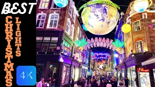 London Best Christmas Lights 2022 in 4k HDR | Walking Tour via Piccadilly Circus to Carnaby