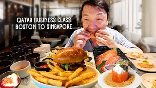 World’s FIRST Chase Sapphire Lounge & Qatar Airways BUSINESS CLASS Food Review Boston to Singapore