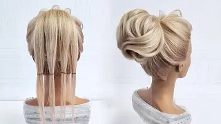 Beautiful hairstyles step by step. Evening hairstyle. Low asymmetrical bun.