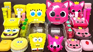 Spongebob vs Pinkfong Slime Mixing Makeup,Parts, Glitter Into Slime! Satisfying Slime Video ASMR