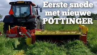 Met NIEUWE GRASMAAIER de eerste snede gras maaien 2023 | PÖTTINGER | Boer Gerrit vlogt