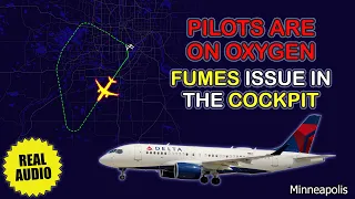 Fumes in the cockpit. Pilots don oxygen masks. Delta Airbus A220 returns to Minneapolis. Real ATC