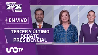 Tercer y último Debate Presidencial 2024 México; Claudia Sheinbaum, Xóchitl Gálvez y Álvarez Máynez