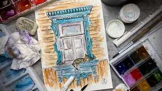 Деревенское окошко. Рисую окно акварелью. Скетчинг для начинающих.
