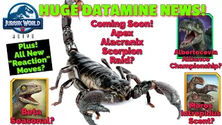 HUGE DATAMINE NEWS Albertocevia Championship!  Moros Scent! Apex Scorpion Raid! JURASSIC WORLD ALIVE