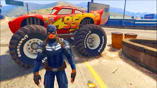 CAPTAIN AMERICA SPIDERMAN & Superheroes Service Cars | GTA 5 Mega Ramp Challenge (Funny Moments)