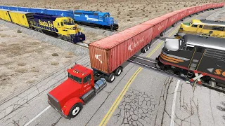 Long Giant Truck Accidents on Rail and Train is Coming #64 | BeamNG Drive