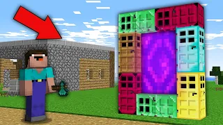 Minecraft NOOB vs PRO: HOW NOOB BUILD THIS STRANGE PORTAL OF MULTI DOOR? Challenge 100% trolling