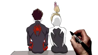 how To Draw Miles & Gwen | Step By Step | Across The Spiderverse