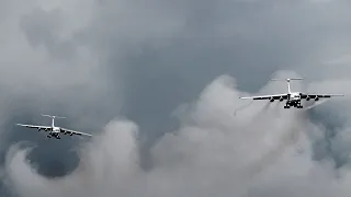 Four Il-76s with vortices on landing / 90 years of airborne forces / Tver-Migalovo