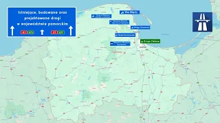 Existing, planned and constructed roads in the Pomeranian Voivodeship