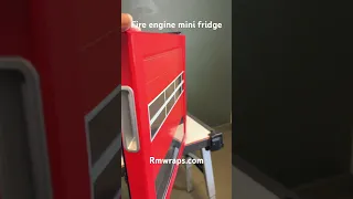 Fire engine mini fridge with a custom print vinyl wrap