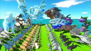 Ice Age War - Ice Age Team King Ghidorah + Ice Godzilla VS Shark Team Megalodon Rex + King Shark