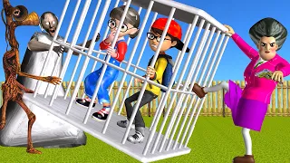 Scary Teacher 3D Siren Head and Granny Troll Nick and Tani in Cage - Miss T Rescue Funny Animation