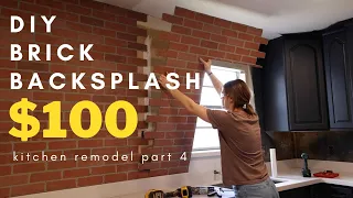 $100 DIY Faux Brick Backsplash+Wall // Extreme Home Makeover Part 4 // House Renovation