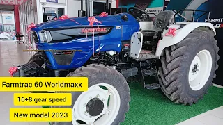 Farmtrac 60 Worldmaxx 4wd 55 HP 16+8 gear speed full detail review new model 2023