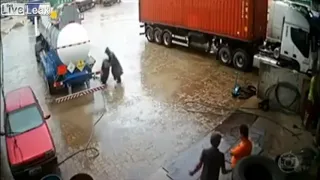 over inflated tire explodes on worker
