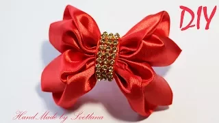 Красный Бантик из атласной ленты Канзаши Satin ribbon Hair bow Laço de fita de cetim