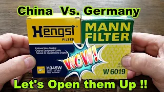 Hengst H345W Oil Filter vs. MANN W6019 Oil Filter Cut Open Comparison