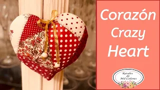 53. Heart-shaped Christmas tree ornament. Learn crazy patchwork. Quick and easy tutorial. Free molds