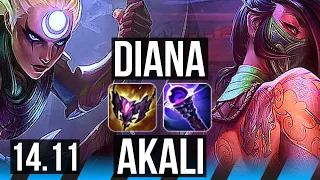 DIANA vs AKALI (MID) | Rank 2 Diana, Rank 5, 6 solo kills, 13/3/3 | BR Challenger | 14.11