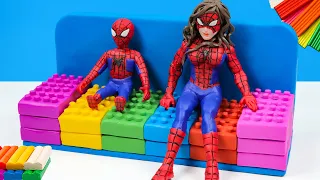 How to make superhero Spider man, Spider girl Vs  sofa lego and Hulk, Captain America with clay
