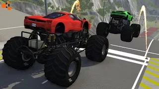 Super Car Monster Truck , Insane Jumps, Crashes, Explosions, Crashes -- BeamNG.Drive