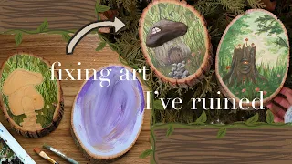 fixing my worst art fails of 2020 | fixing art I’ve ruined ~ cottagecore + goblincore art makeover🌿