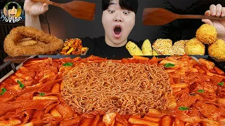 ASMR MUKBANG | RICE CAKE Tteokbokki, Fire Noodles, Hot dog recipe ! eating