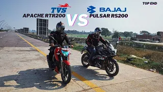 Bajaj Pulsar RS200 Vs TVS Apache RTR 200 4v | Top End Drag Race