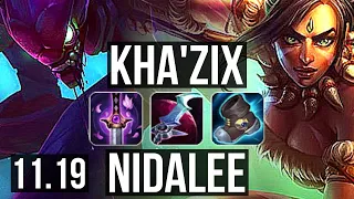 KHA'ZIX vs NIDALEE (JUNGLE) | 13/1/15, Quadra, Legendary, 1.1M mastery | EUW Grandmaster | v11.19