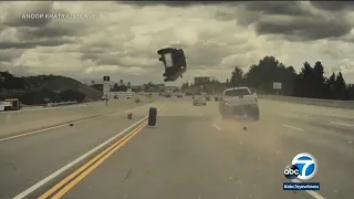 CHP investigating after loose tire sends car flying into air on LA freeway