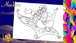 Coloring Aladdin, Jasmine & Magic Carpet  | Coloring pages | Coloring book |