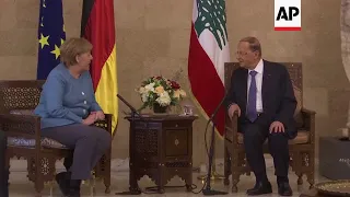 German Chancellor Merkel meets Lebanese President Aoun