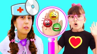 Wash your hands story with Playing Angela, Eva and Doc McStuffins! Kids video