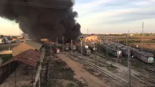 Incendio en las cocheras de FGV en Torrent (Valencia)