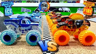 Toy Diecast Monster Truck Racing Tournament | Spin Master MONSTER JAM FIRE 🔥 🆚 ICE 🧊| ROUND #2