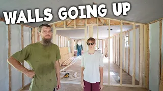 Building the First Interior Wall - Salvaged Mobile Home Rebuild